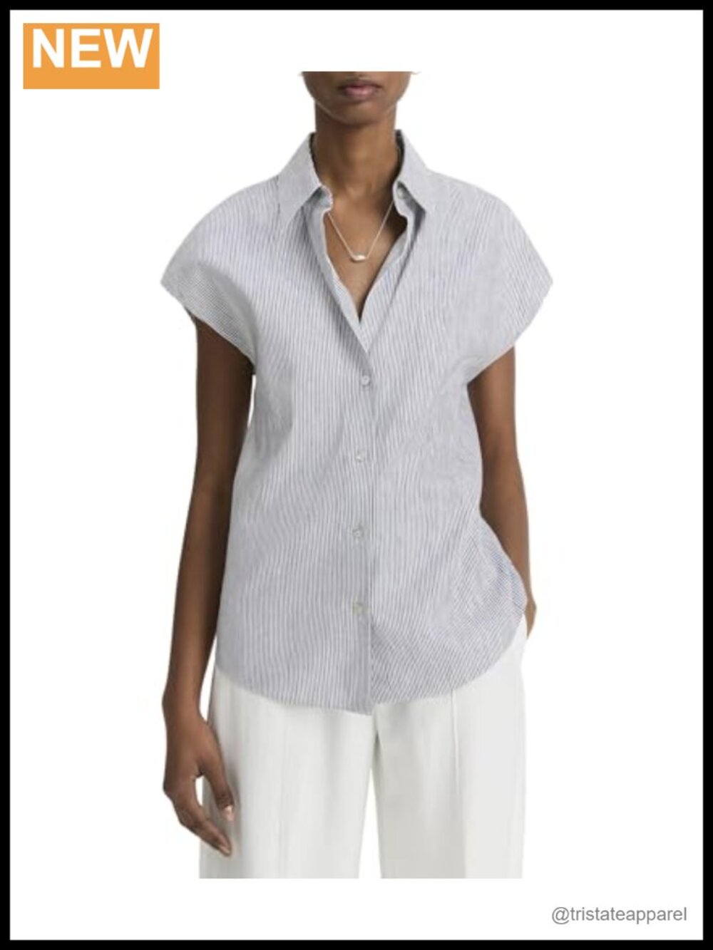 Vince Ticking Stripe Linen-Cotton Collared Blouse